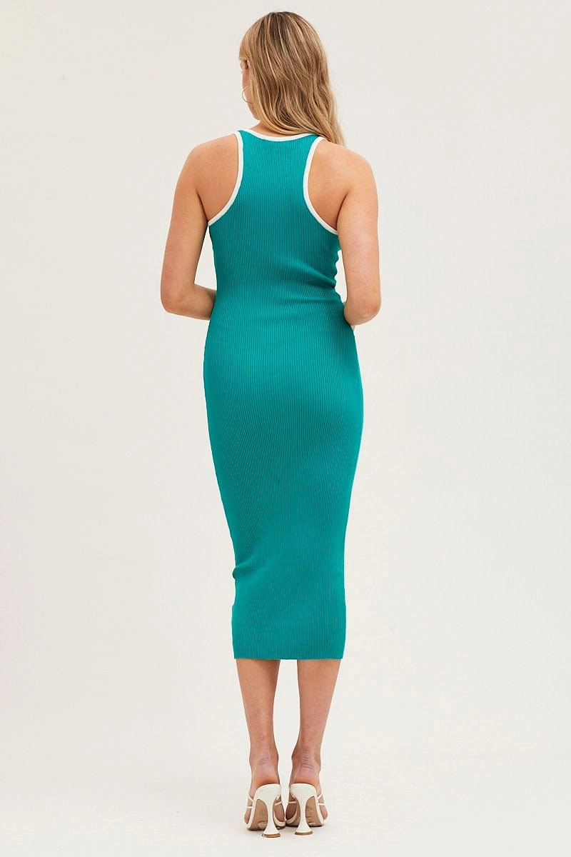 Green Racer Knit Midi Dress