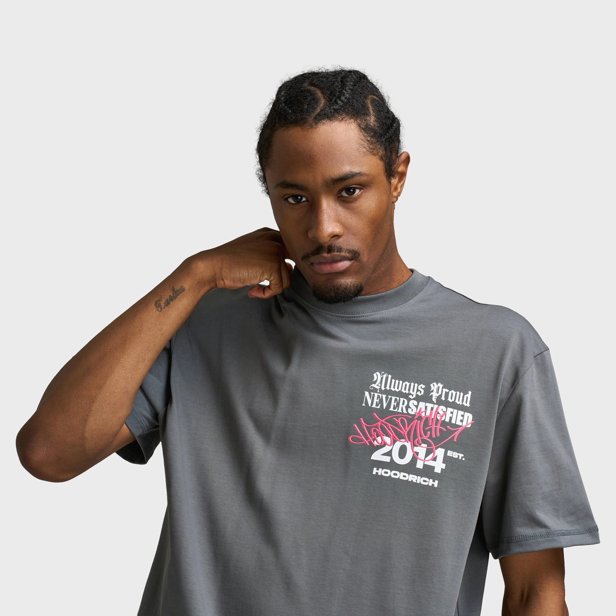 Hoodrich Stamp Tag Oversized Graphic T-Shirt Lava Smoke / White - Hot Pink