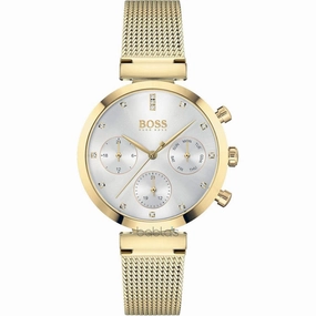 Hugo Boss Flawless Analogue Silver Dial Gold tone Women's Mesh Watch 1502552