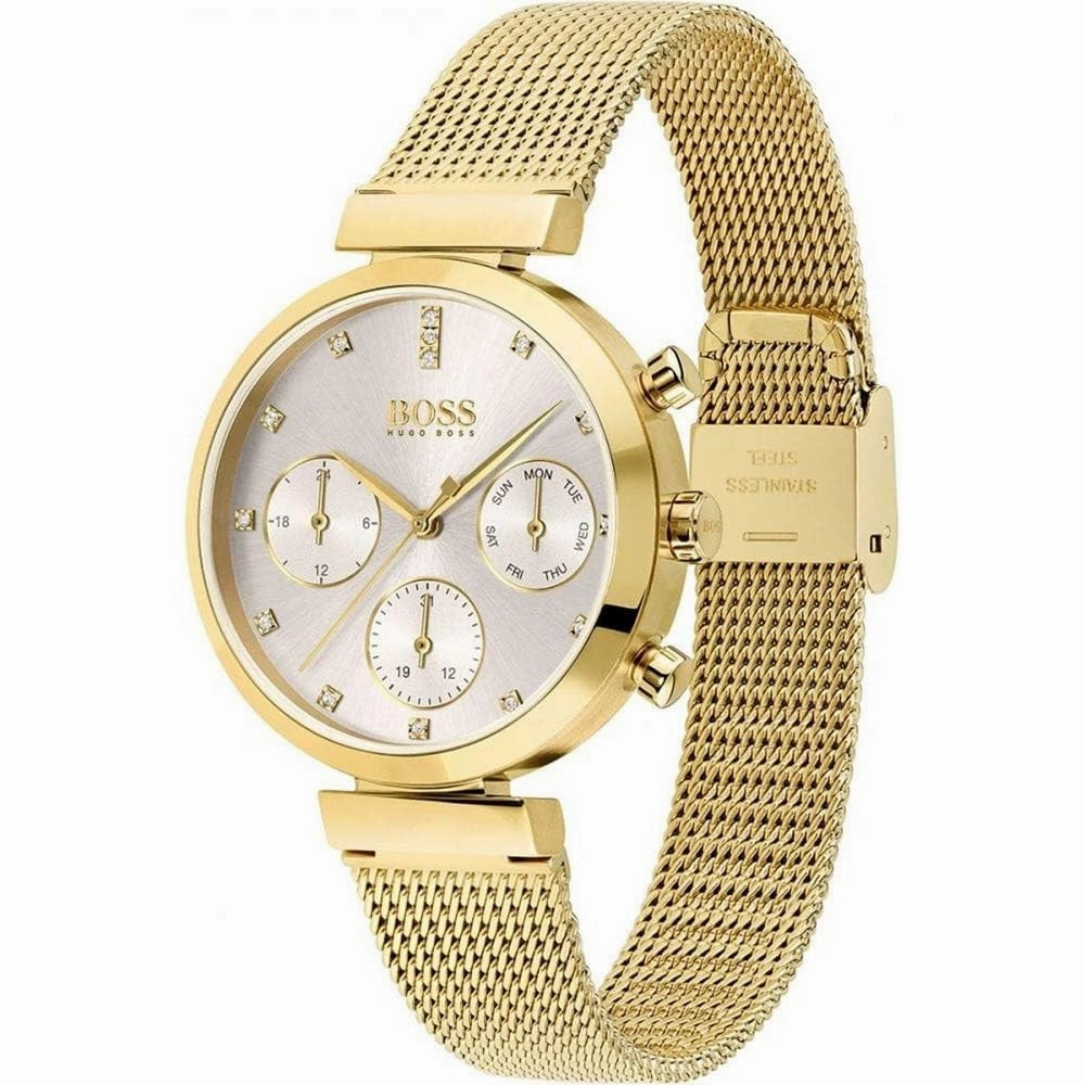 Hugo Boss Flawless Analogue Silver Dial Gold tone Women's Mesh Watch 1502552