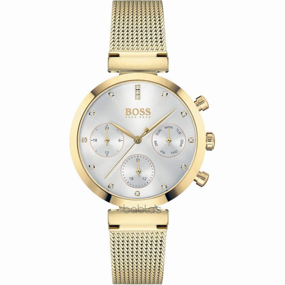 Hugo Boss Flawless Analogue Silver Dial Gold tone Women's Mesh Watch 1502552
