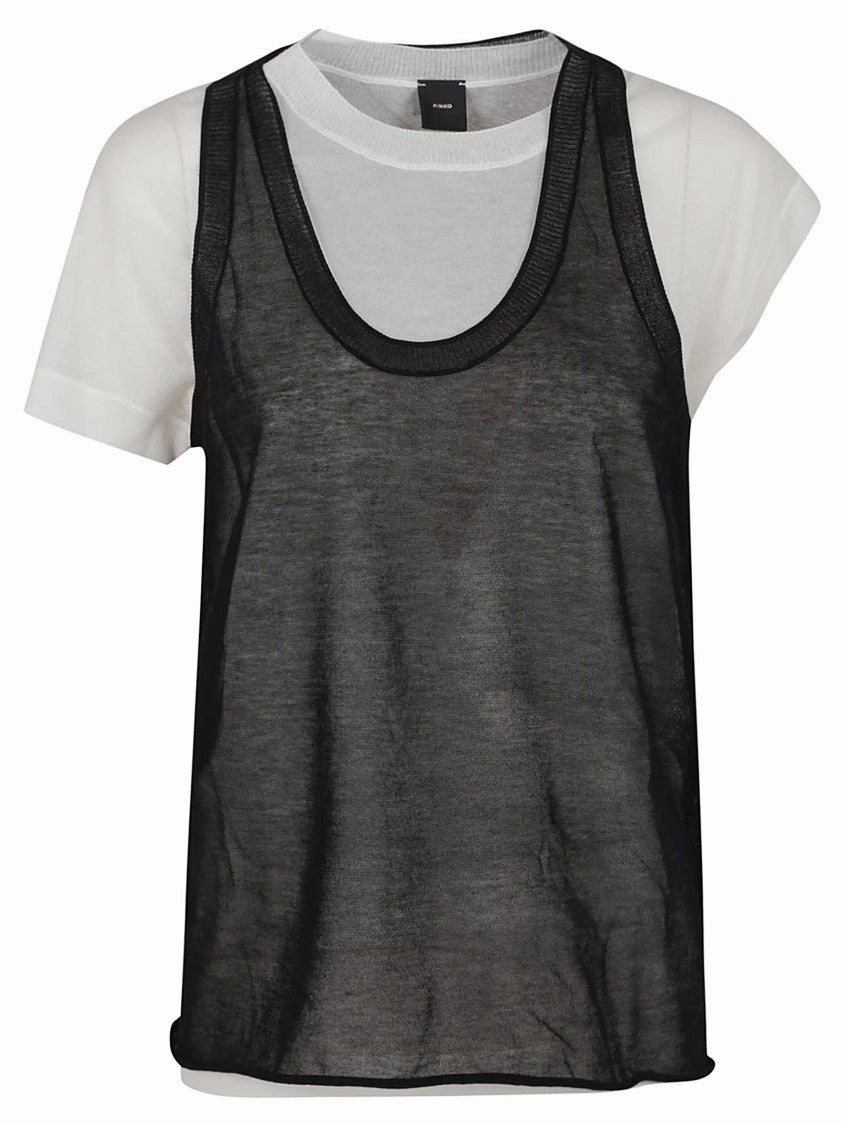 Layered White Cotton Crepe T-Shirt With Matching Tank Top