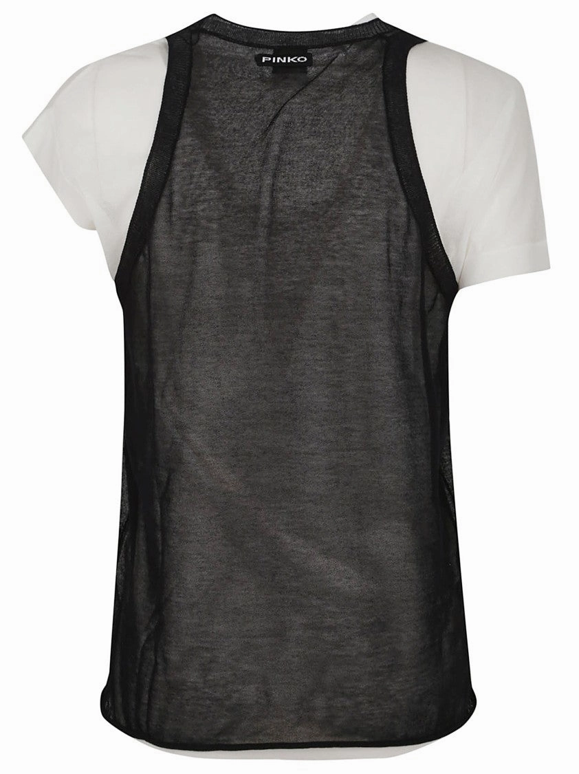 Layered White Cotton Crepe T-Shirt With Matching Tank Top