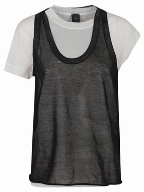 Layered White Cotton Crepe T-Shirt With Matching Tank Top