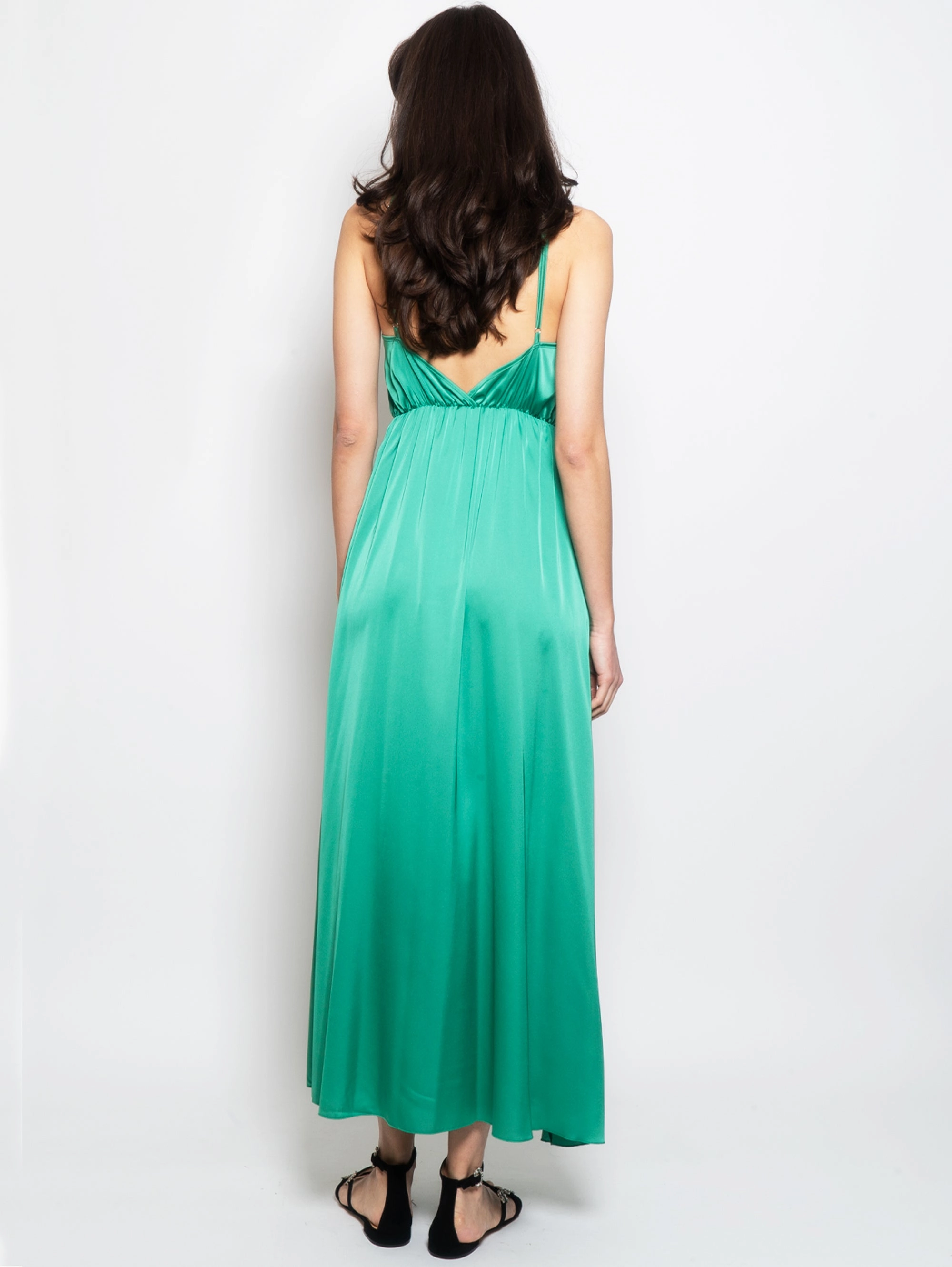 Long Dress in Green Fluid Satin