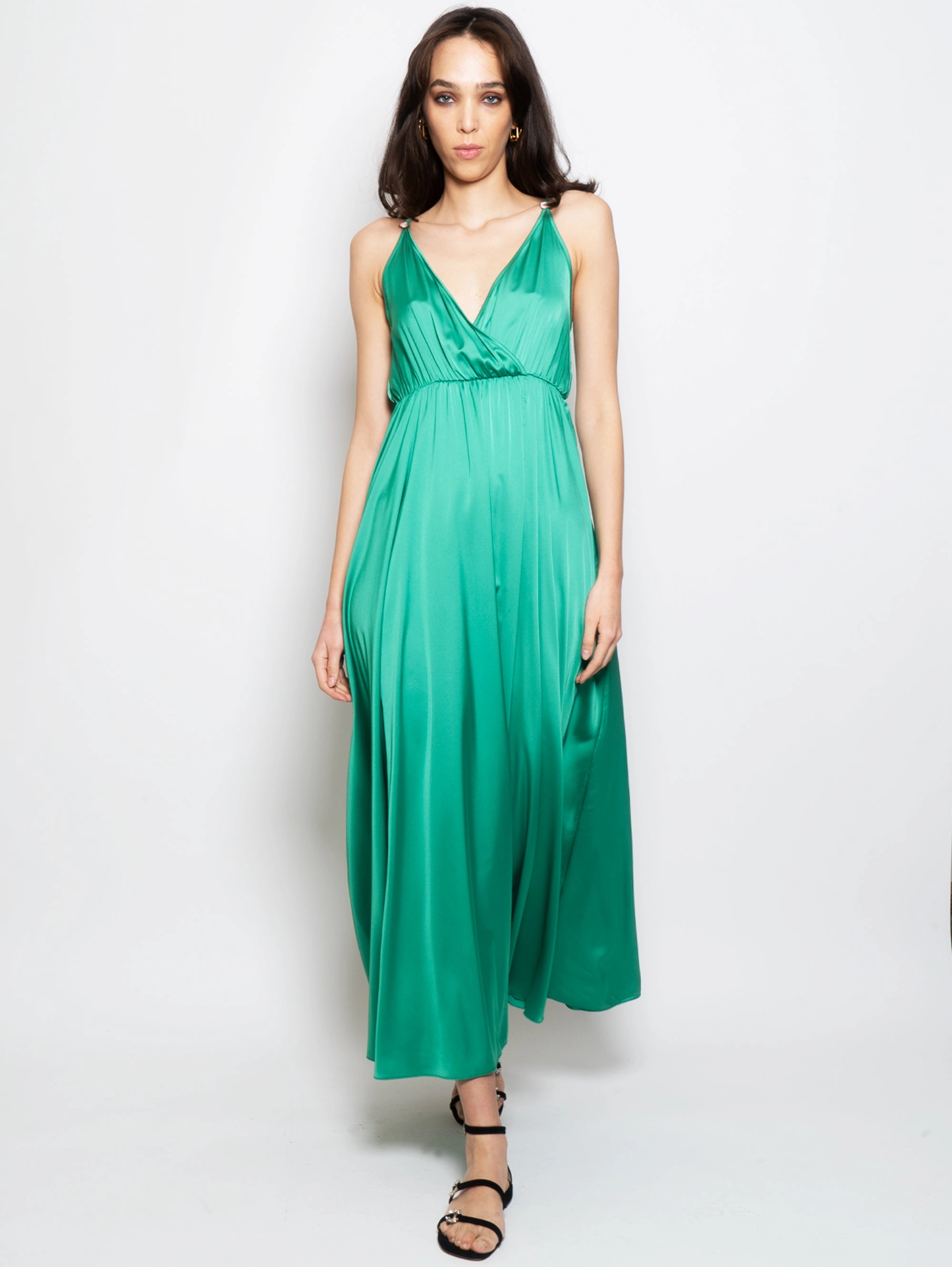 Long Dress in Green Fluid Satin