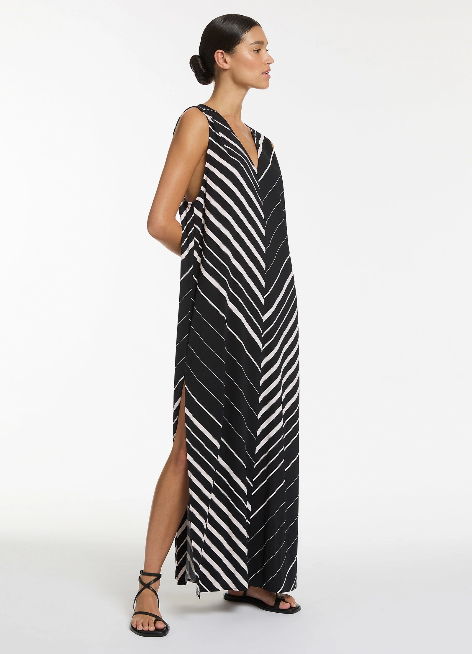 Lunar Stripe Sleeveless Maxi Kaftan - Black/Chalk