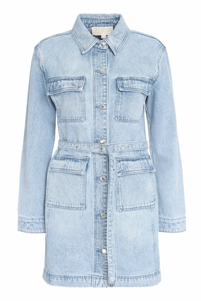 Michael Kors Belted Long-Sleeved Denim Shirtdress