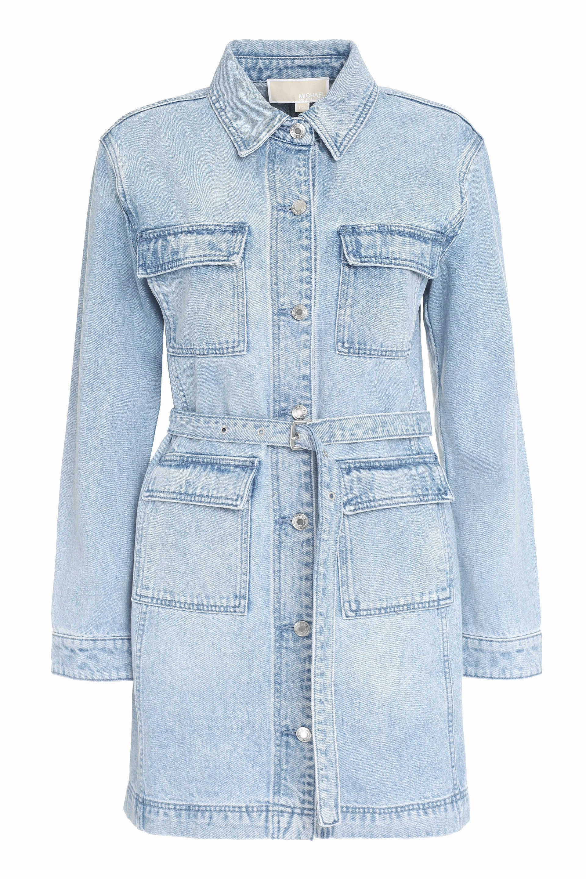 Michael Kors Belted Long-Sleeved Denim Shirtdress