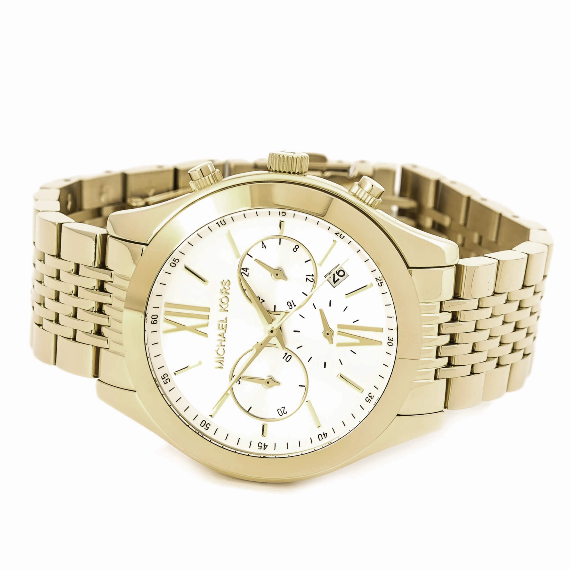 Michael Kors Women's Chronograph Watch - Brookton Quartz White Dial Yellow Gold Steel