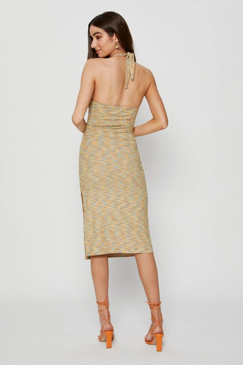 Multi Midi Dress Halter Neck