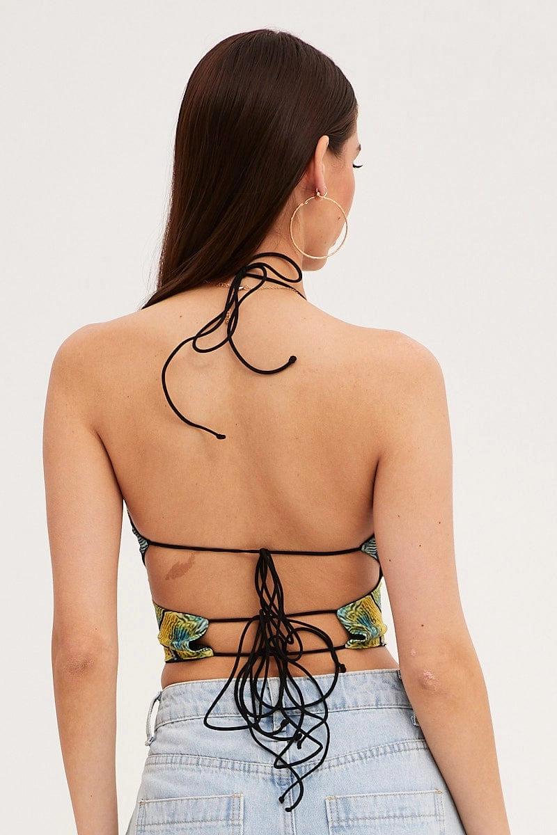 Multi Print Crop Top Backless