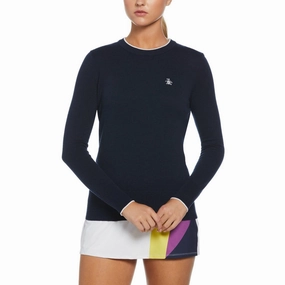 Original Penguin Longsleeve Solid Pullover Golf Sweater Black Iris - FA24 Women