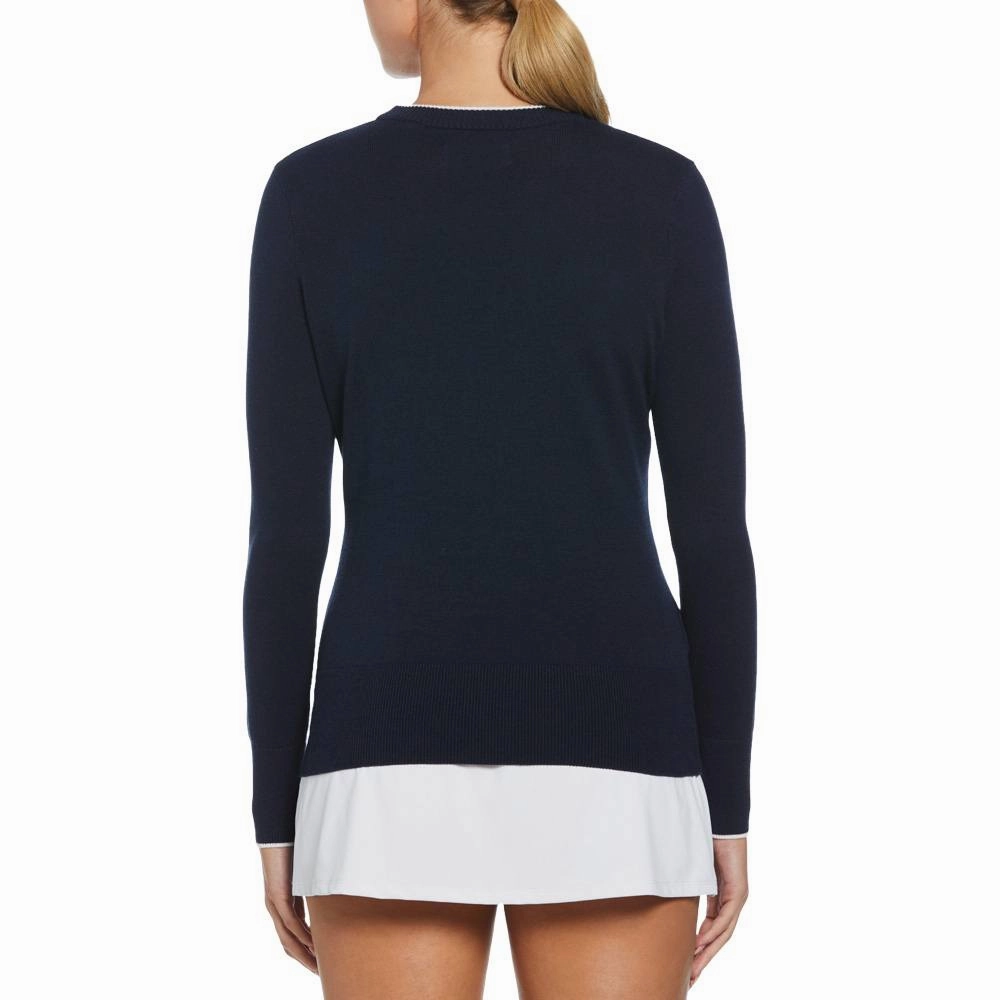 Original Penguin Longsleeve Solid Pullover Golf Sweater Black Iris - FA24 Women