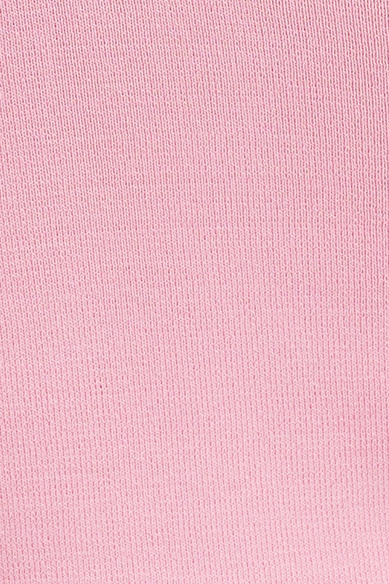 Pink Knit Top Sleeveless Crop Square Neck