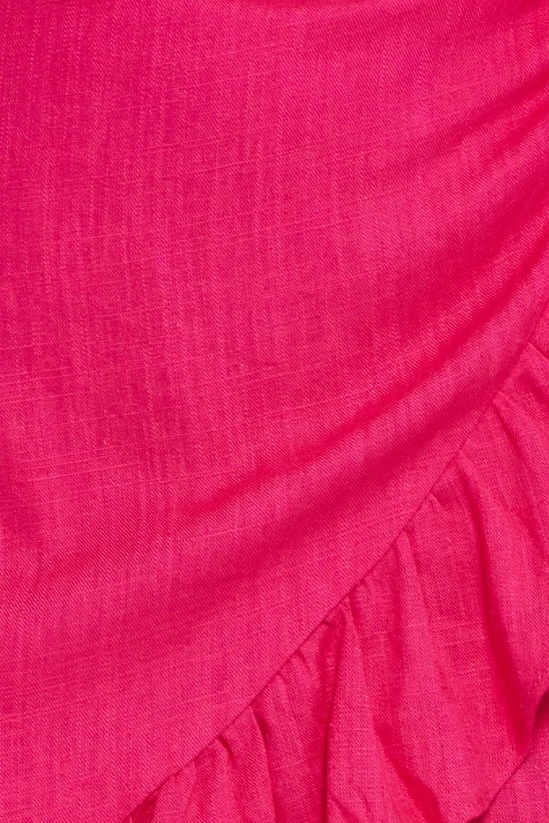 Pink Linen Blend Frilled Wrap Mini Skirt