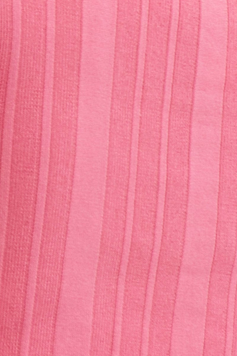 Pink Short Sleeve Ruched Knit Top