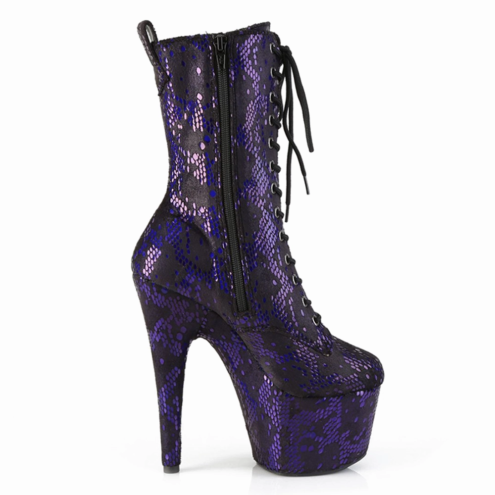 Pleaser Adore 7" Debby Stiletto Snakeskin Lace-Up Ankle Boots