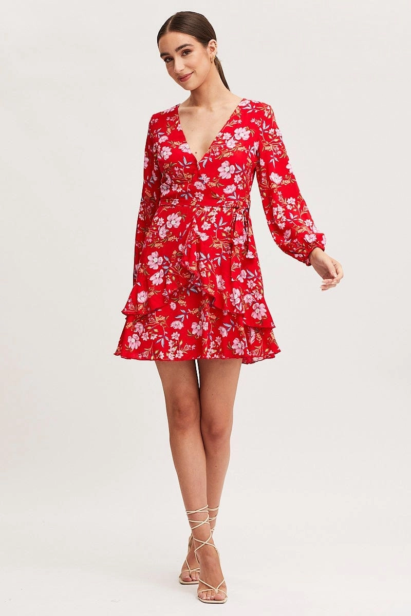 Print Skater Dress Long Sleeve Mini
