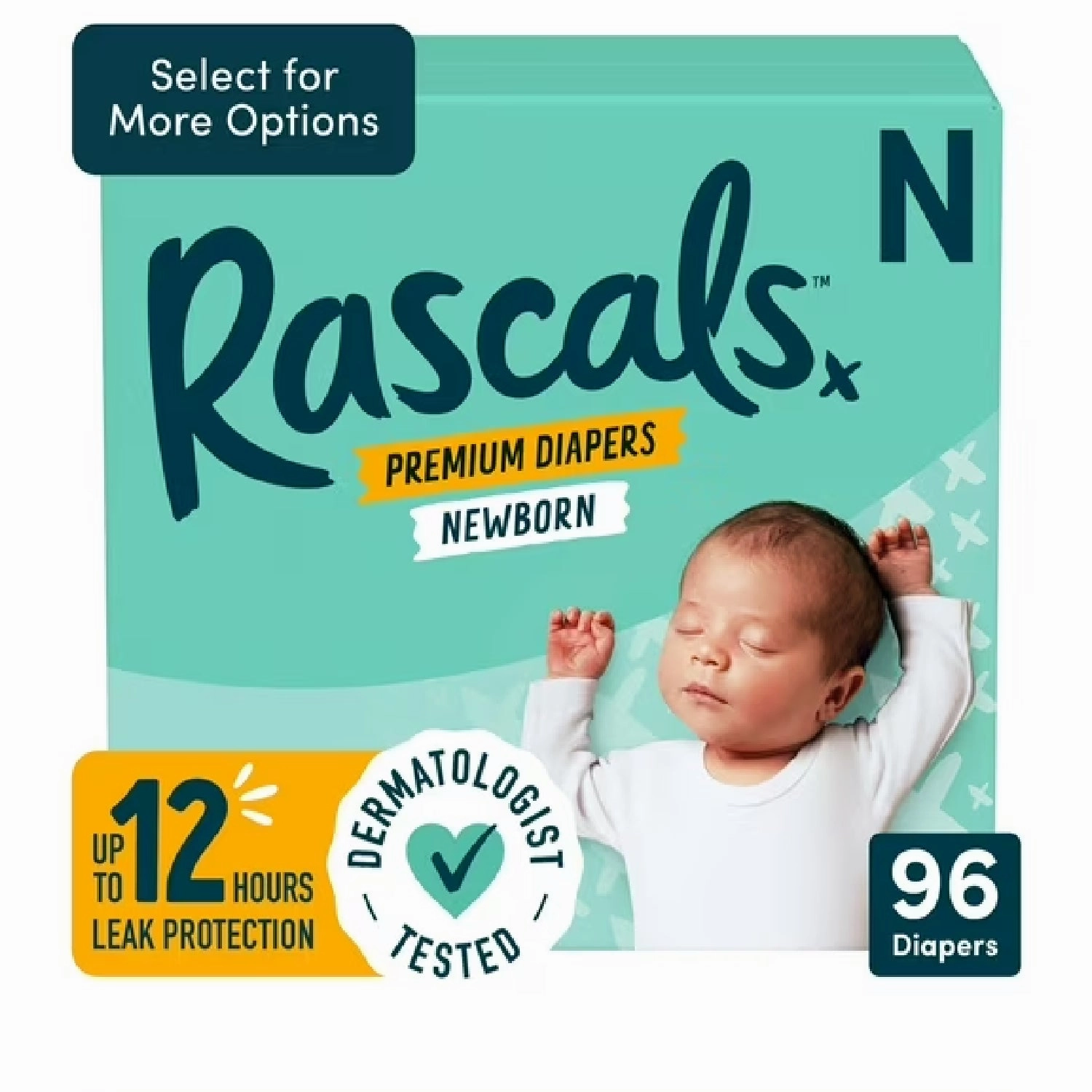 Rascals Premium Newborn Absorbent Baby Diapers Newborn, 96 Count