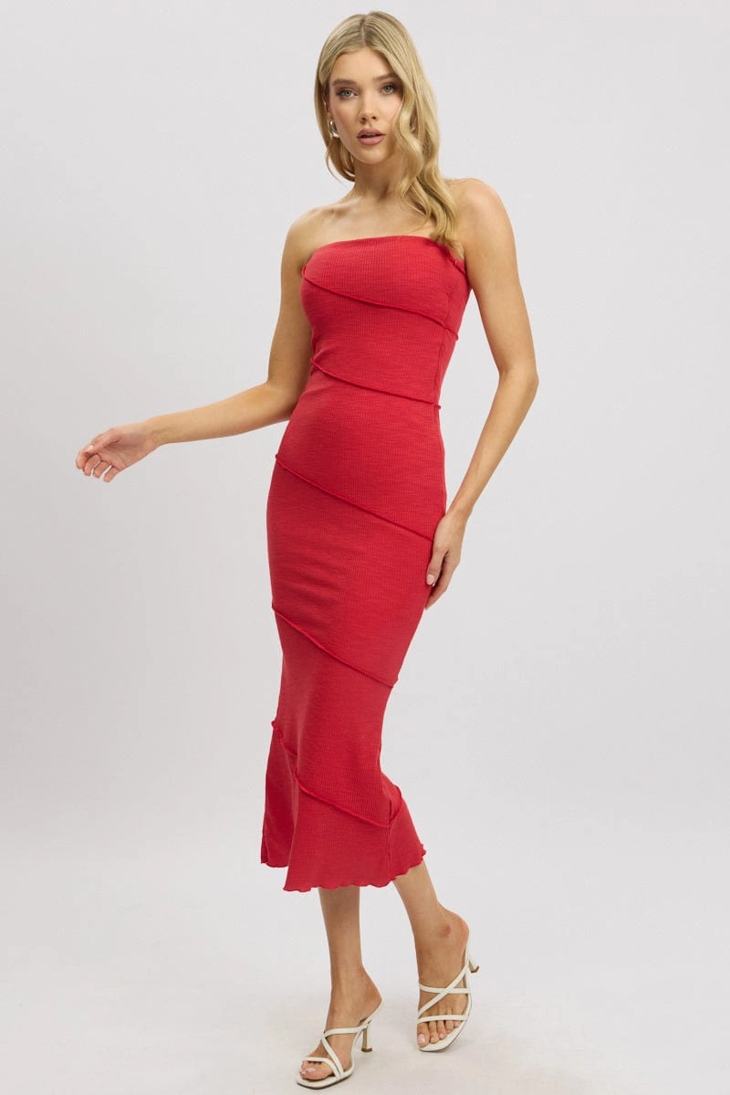 Red Bodycon Dress Midi Strapless
