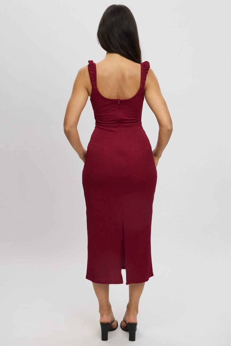 Red Bodycon Dress Textured Midi
