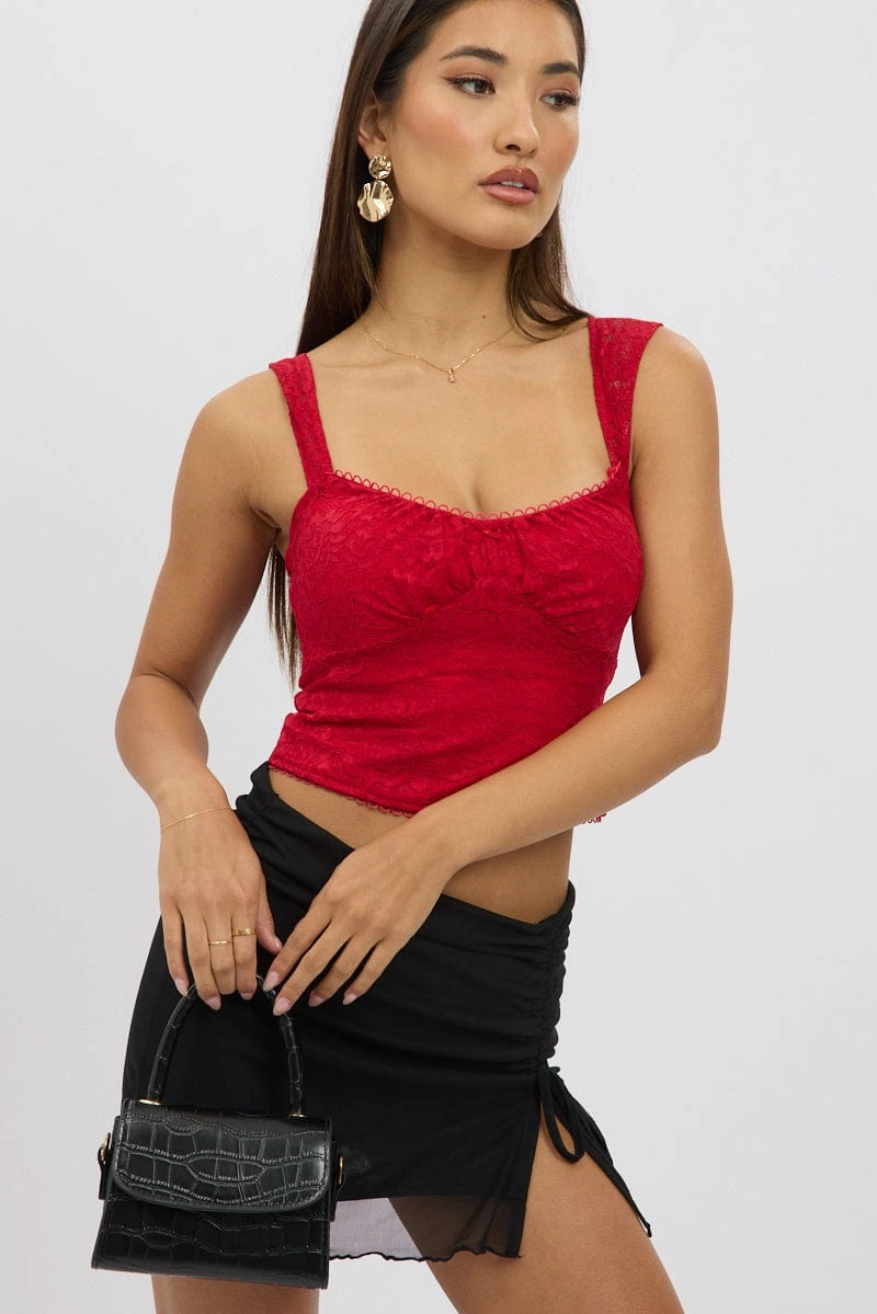 Red Lace Top Sleeveless