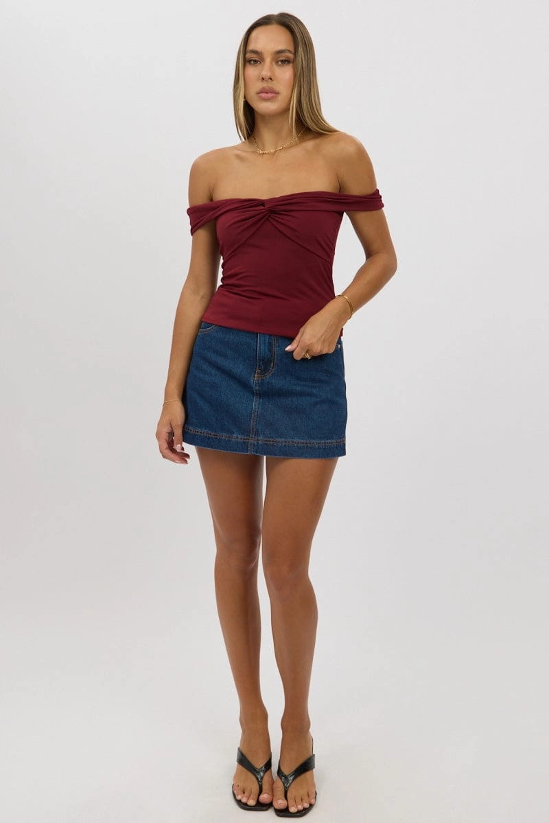Red Off Shoulder Top Twisted Bust