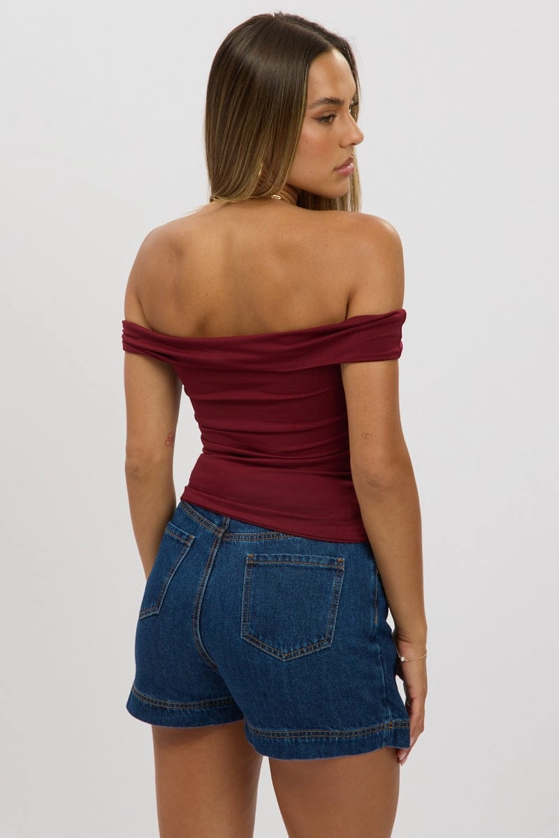 Red Off Shoulder Top Twisted Bust