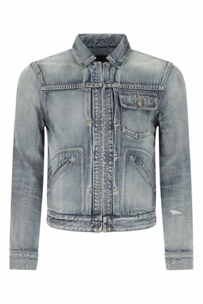 Saint Laurent Stonewashed Distressed Denim Jacket