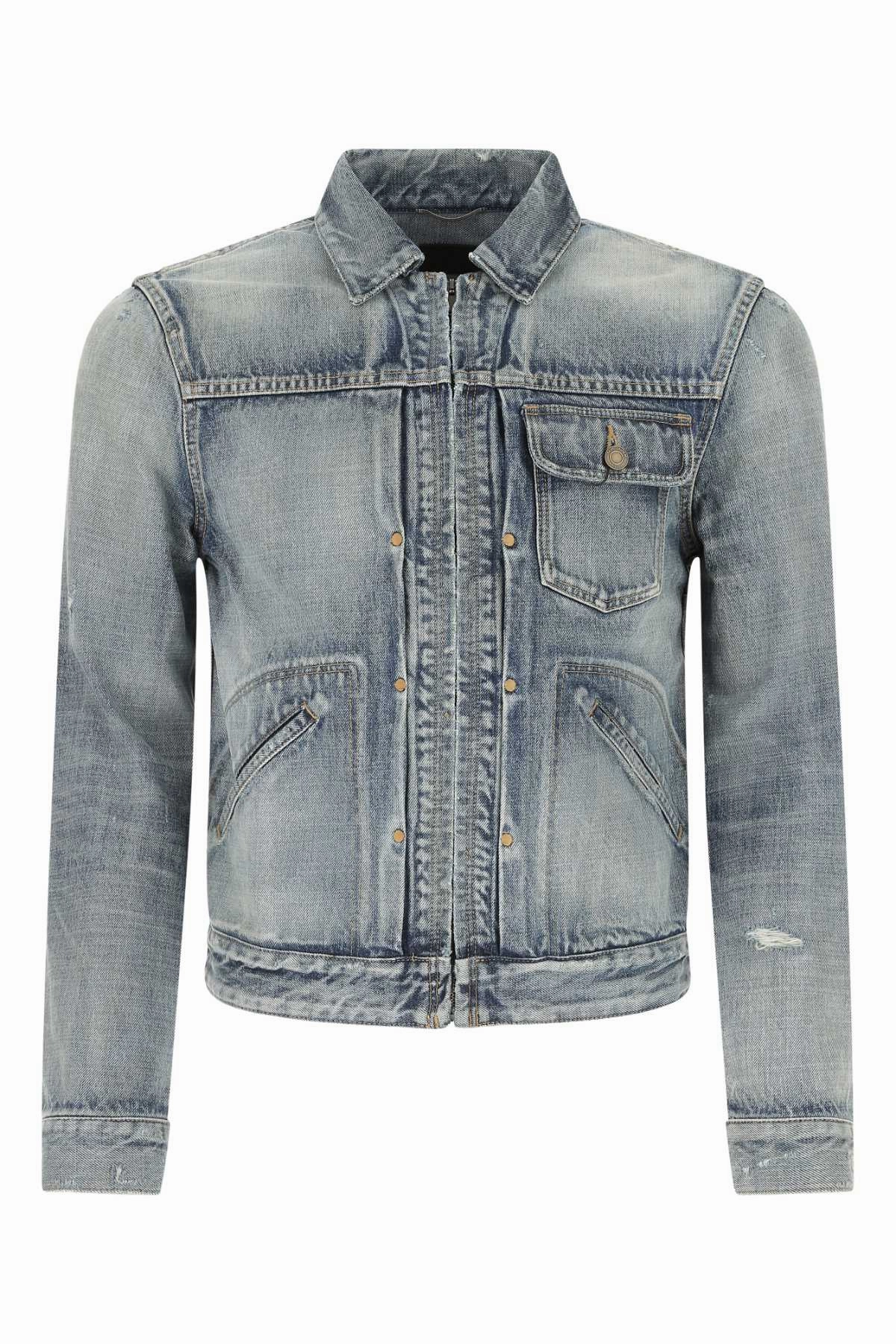 Saint Laurent Stonewashed Distressed Denim Jacket