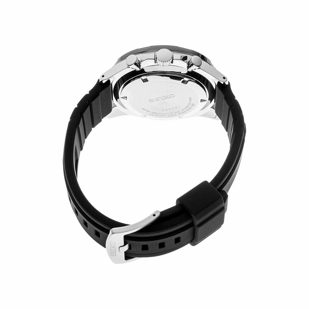 Seiko SSB347 Men's Stainless Steel Japanese Quartz Silicone Strap, Black, Casual Watch