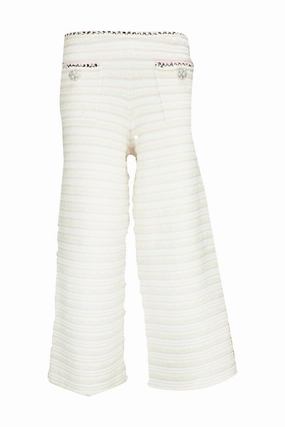 Self-Portrait Striped Knitted Cropped Wide Leg Pants