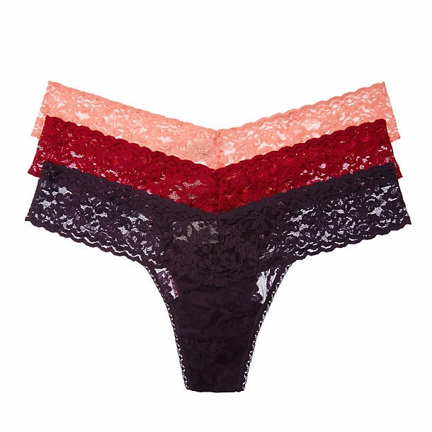 Signature Lace Set of Three Low-Rise Thongs
