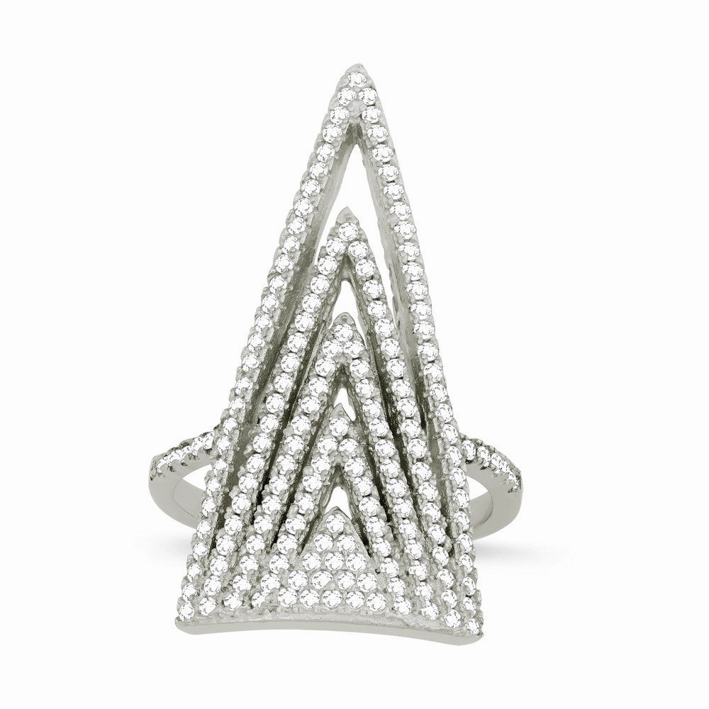 Sterling Silver CZ Large Concentric Triangles Ring - W-1218