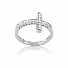 Sterling Silver CZ Sideways Cross Ring - W-9647