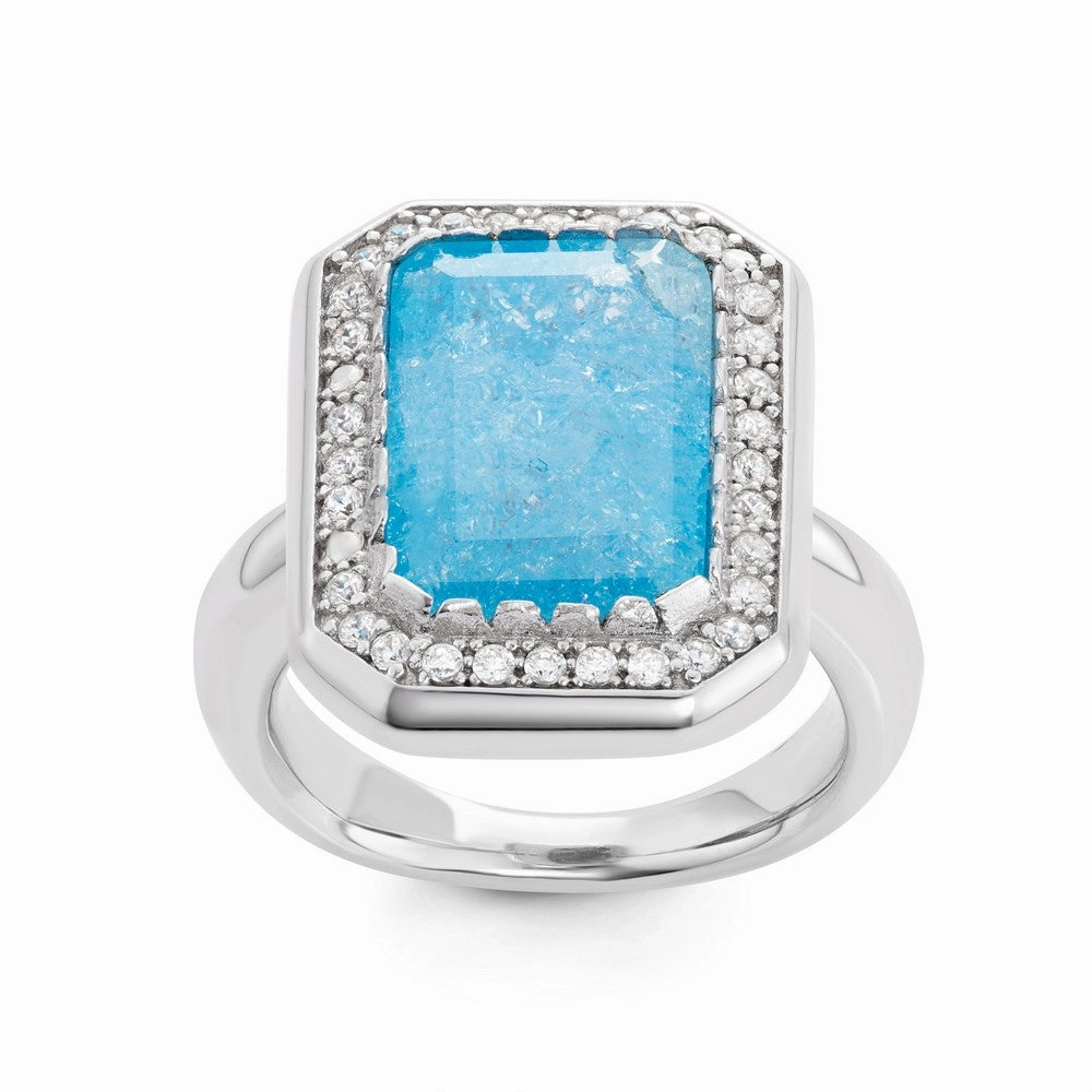 Sterling Silver Large Rectangle Blue Ice Stone Ring - W-1442