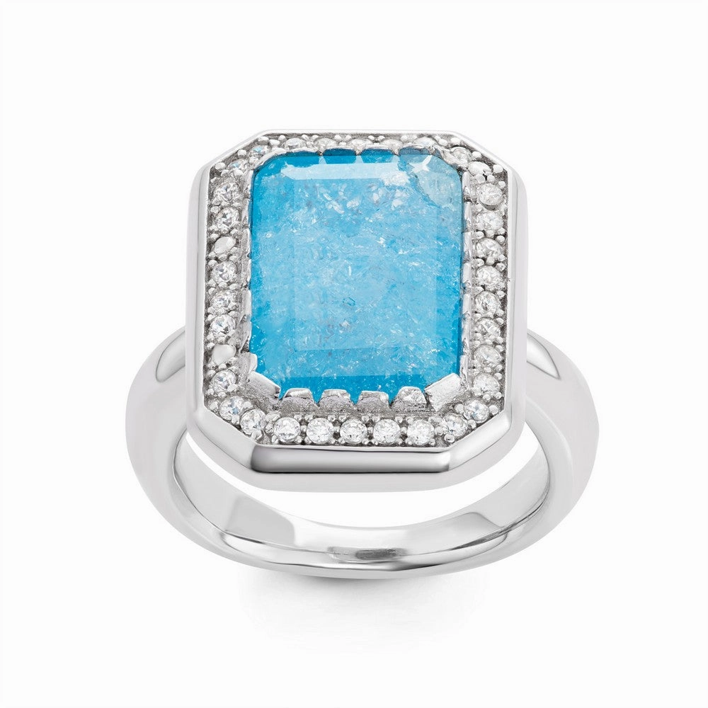 Sterling Silver Large Rectangle Blue Ice Stone Ring - W-1442
