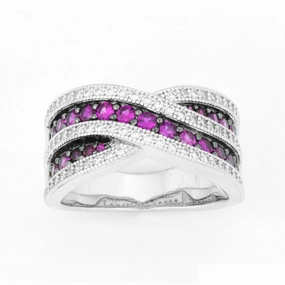 Sterling Silver Ruby and White CZ Micro Pave Ring - W-9910
