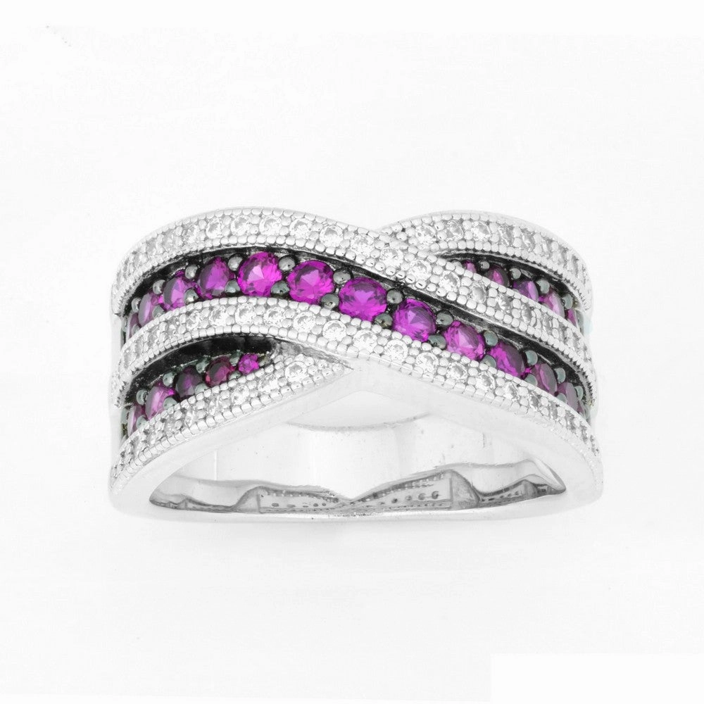 Sterling Silver Ruby and White CZ Micro Pave Ring - W-9910