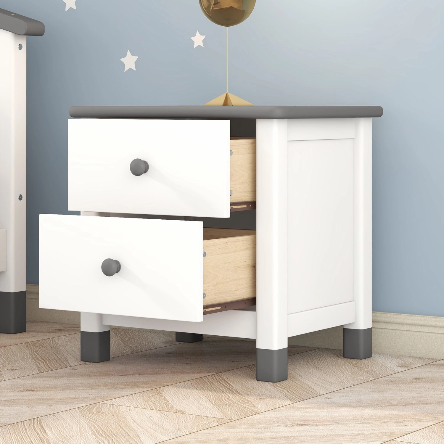 Streamdale Wooden Nightstand with Two Drawers for Kids, End Table for Bedroom