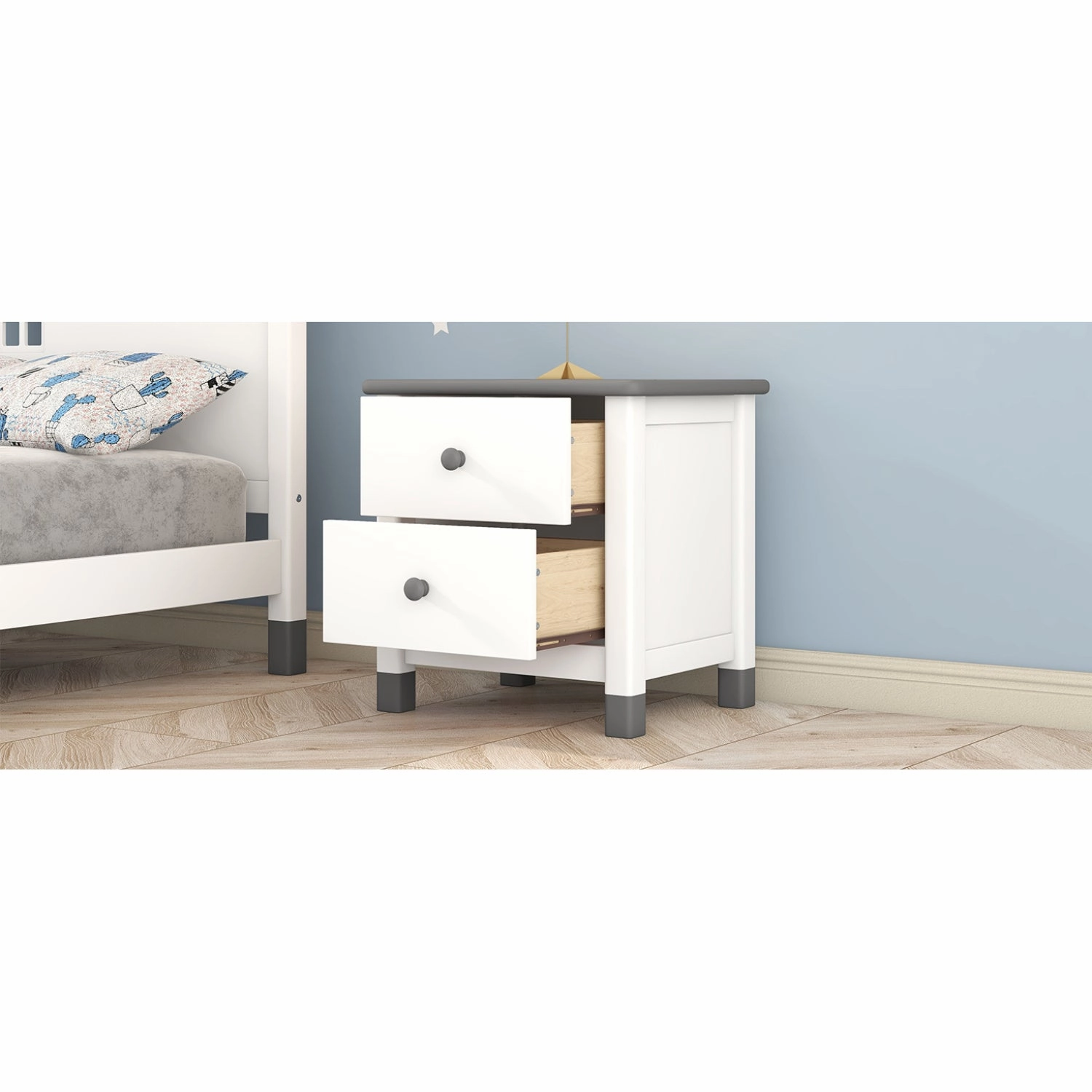 Streamdale Wooden Nightstand with Two Drawers for Kids, End Table for Bedroom