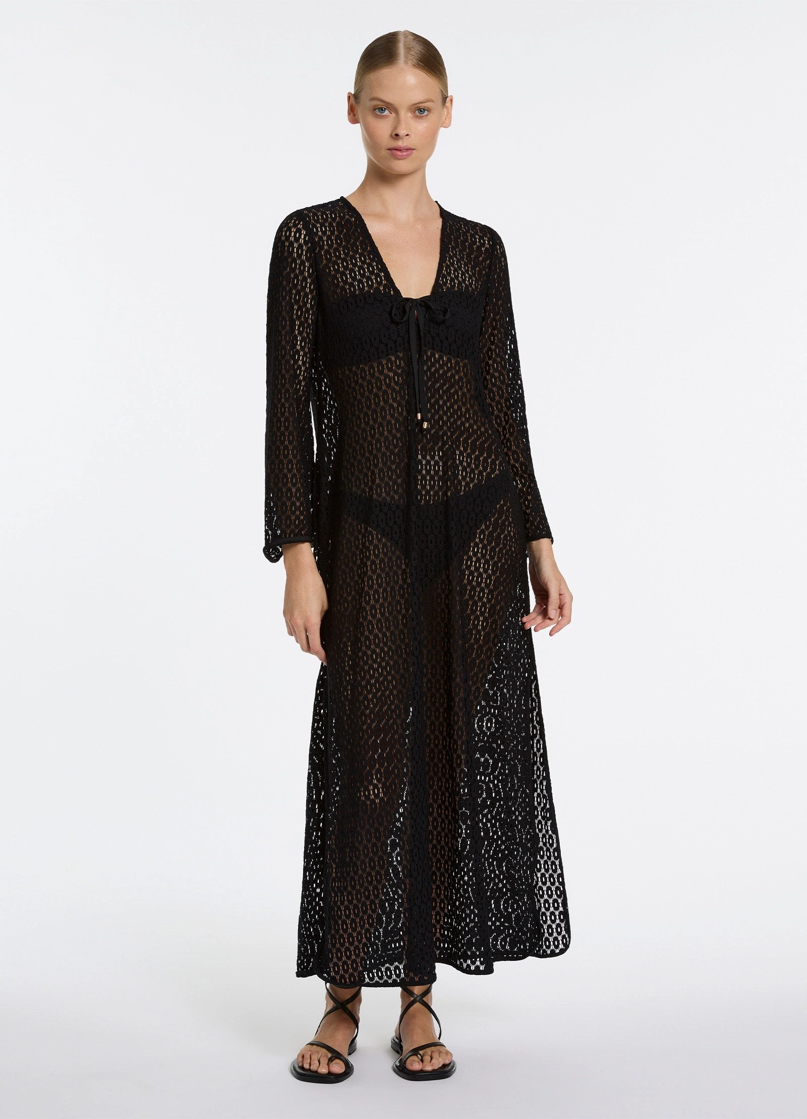Stretch Lace Maxi Kaftan - Black