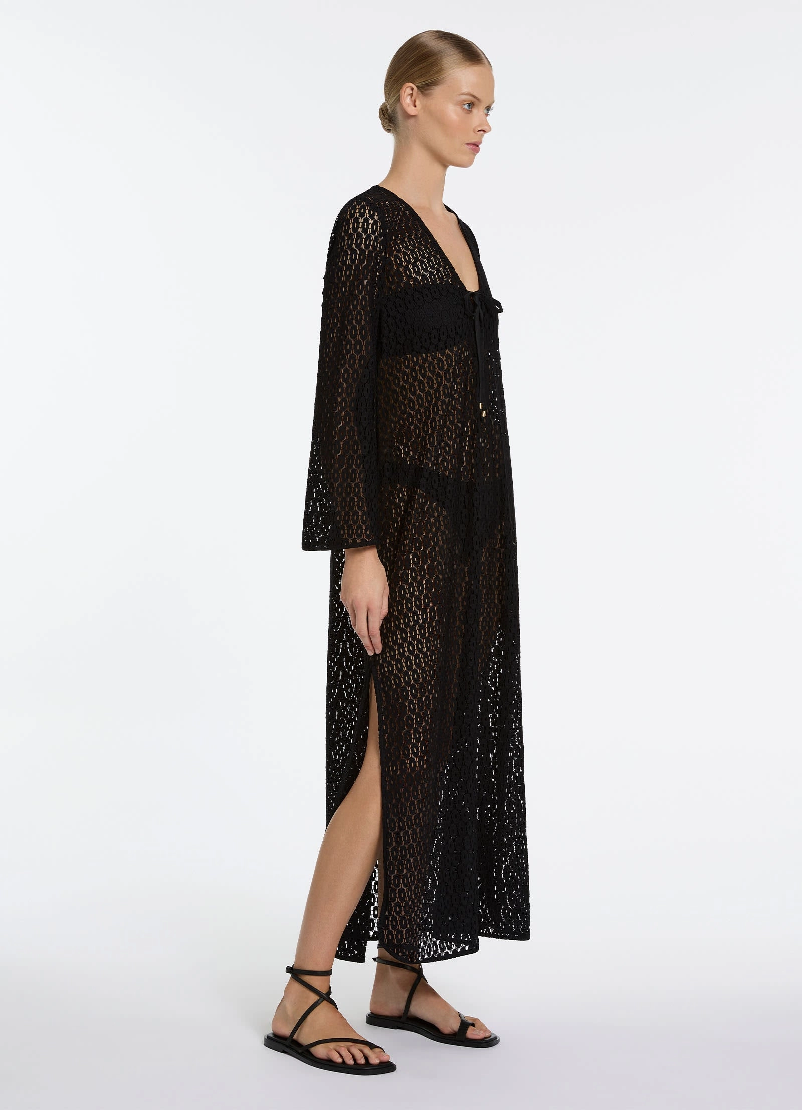Stretch Lace Maxi Kaftan - Black