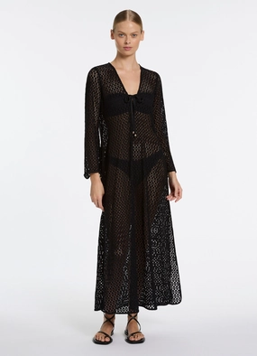 Stretch Lace Maxi Kaftan - Black