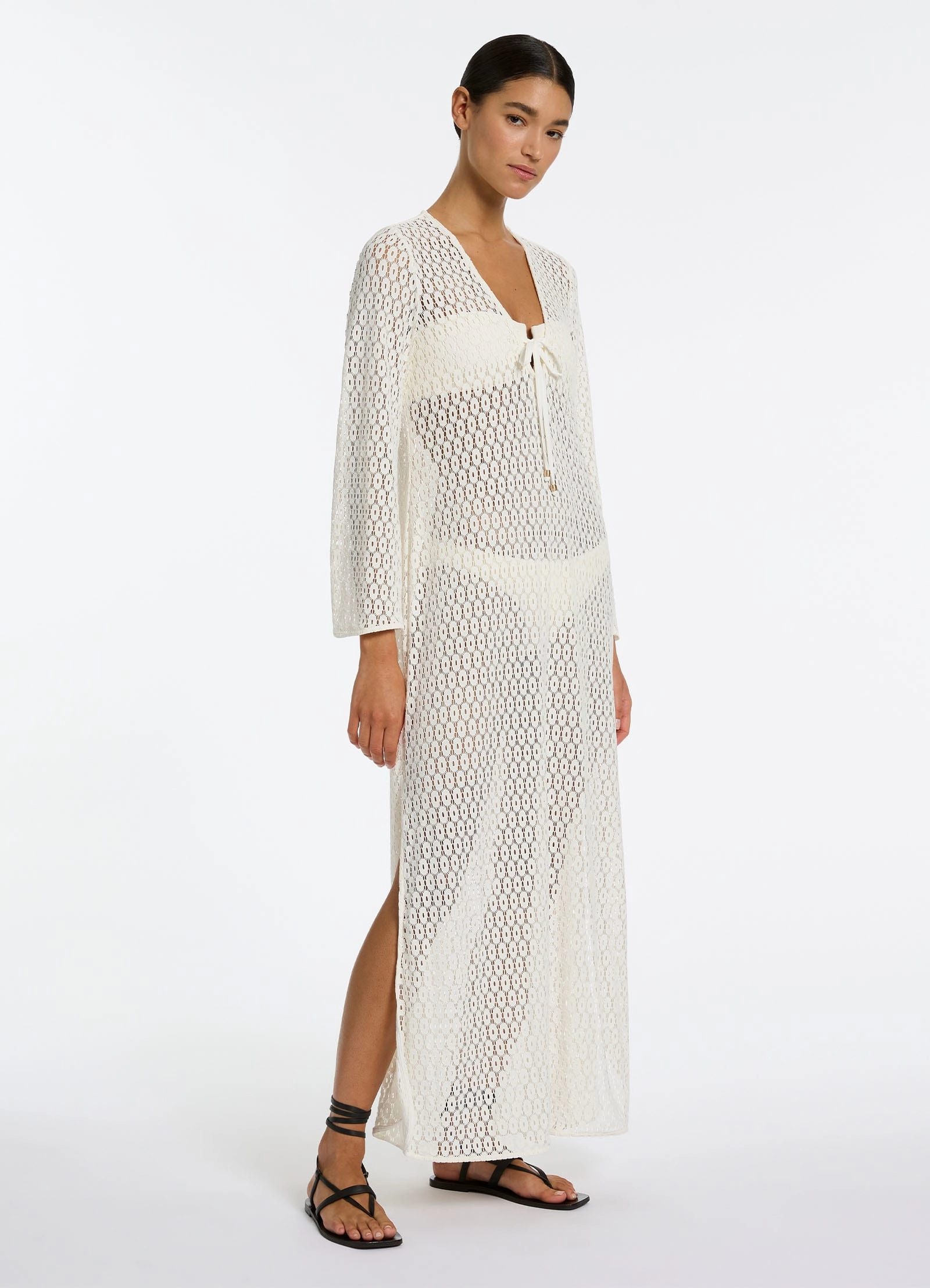 Stretch Lace Maxi Kaftan - Cream