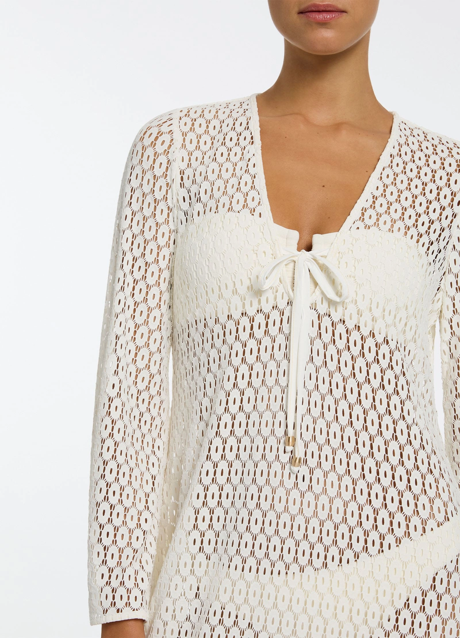 Stretch Lace Maxi Kaftan - Cream