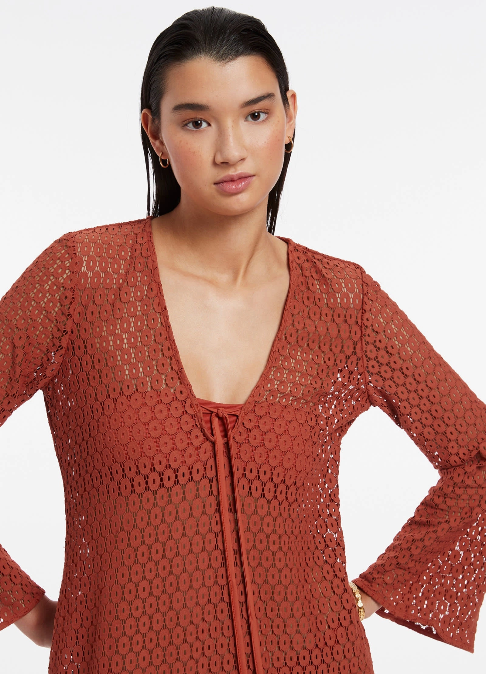 Stretch Lace Maxi Kaftan - Russet