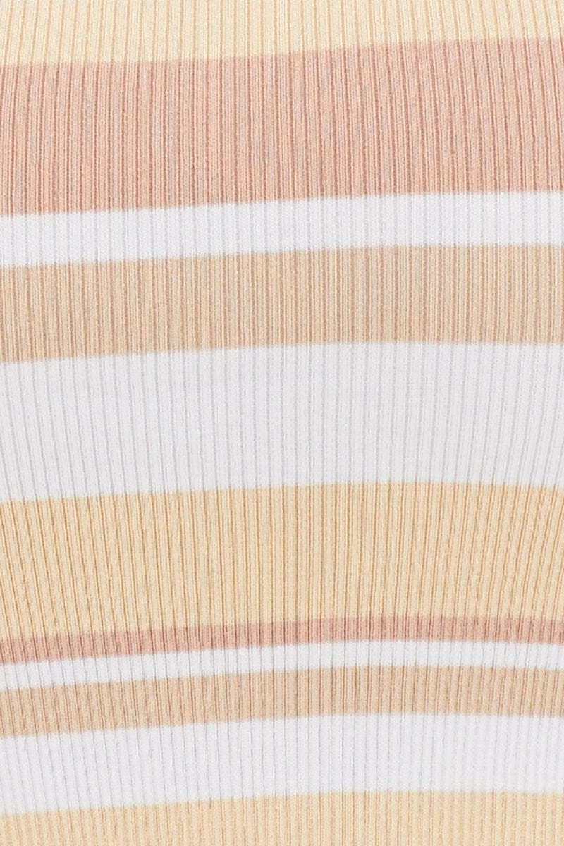 Stripe Knit Top Sleeveless Crop Round Neck