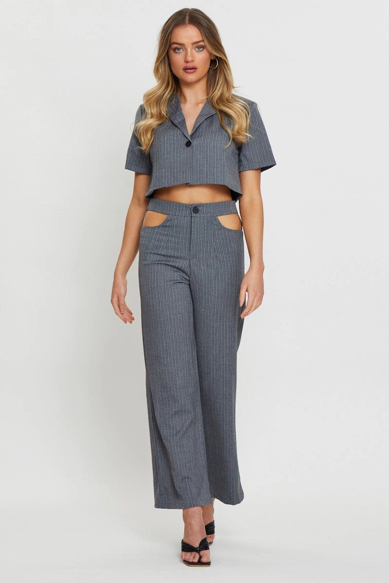 Stripe Wrap Top Short Sleeve Crop